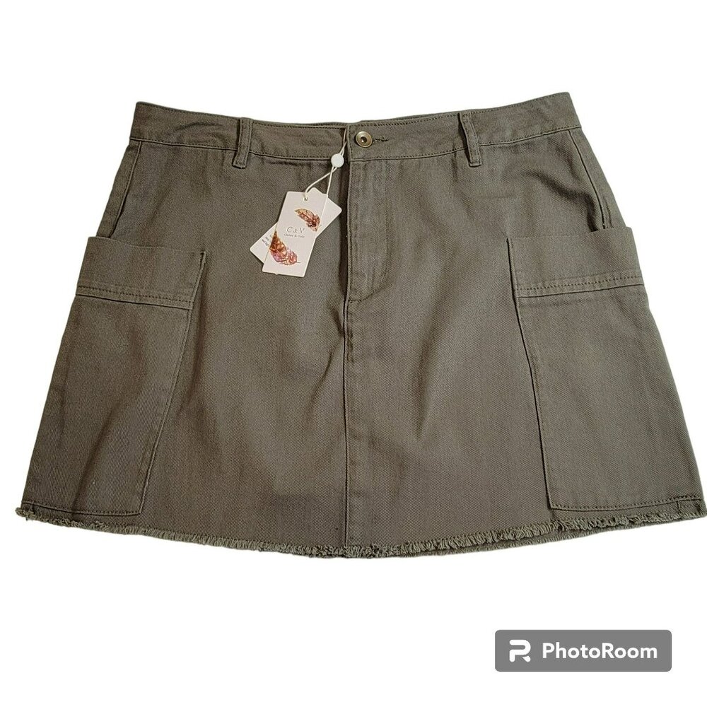 Chelsea & Violet Skirt, Junior's XL, Olive Green Denim, Deep SQ Pocket,  NWT